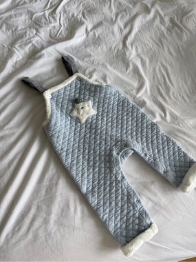 Like New Absorba Light Blue Quilted Overalls with Star Patch fur lined